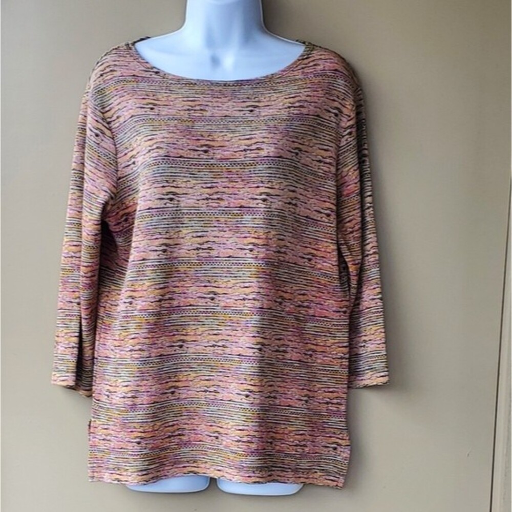 Coldwater Creek Pink Colorful Stretchy Dressy Casual Striped Long sleeve Top
